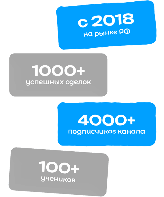 с 2018 года на рынке РФ, 1000+ успешных сделок, 4000+ подписчиков канала, 100+ учеников